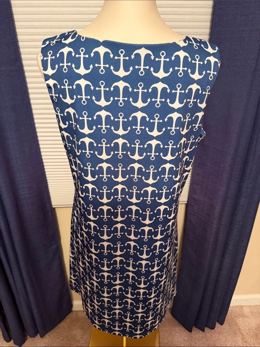 Sleeveless Navy Anchor Print Mini Dress - Picture 2 of 3